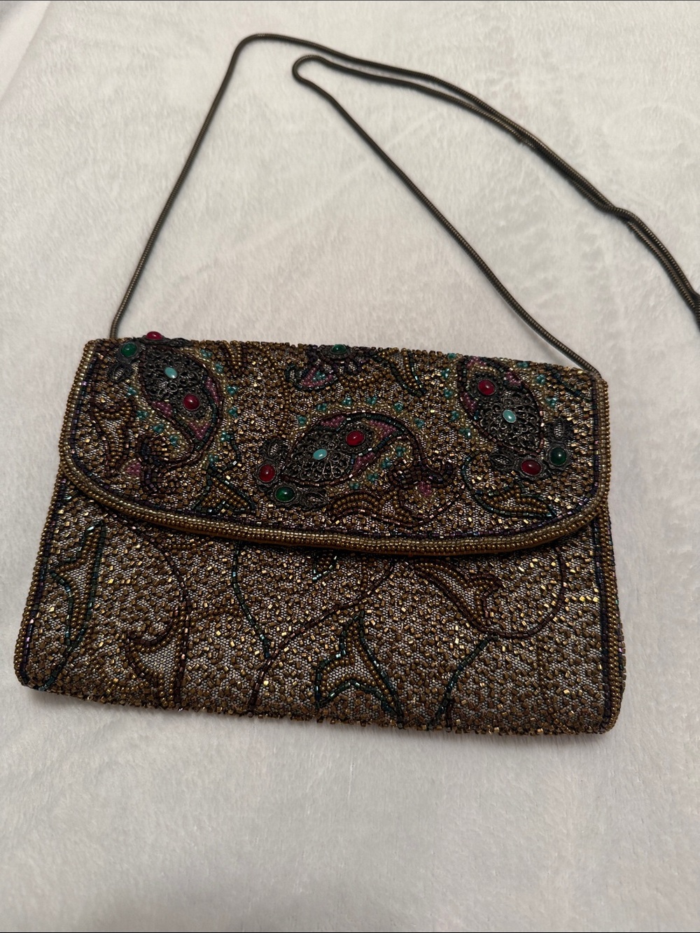 Vintage Hashimoto Embellished Paisley Evening Purse- Gold w/Multicolor Accents